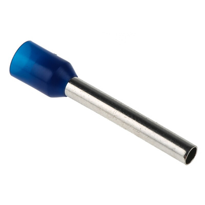 RS PRO Insulated Crimp Bootlace Ferrule, 18mm Pin Length, 2.6mm Pin Diameter, 2.5mm² Wire Size, Blue