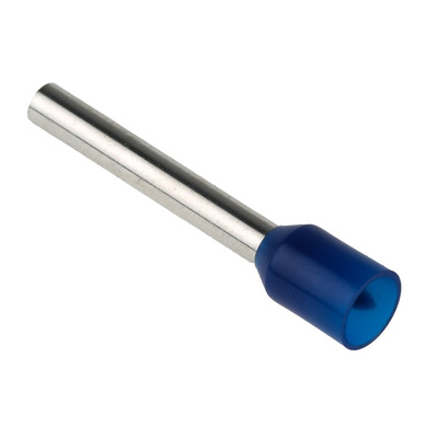 RS PRO Insulated Crimp Bootlace Ferrule, 18mm Pin Length, 2.6mm Pin Diameter, 2.5mm² Wire Size, Blue