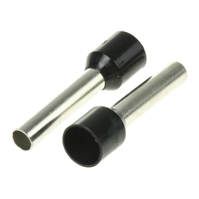 RS PRO Insulated Crimp Bootlace Ferrule, 18mm Pin Length, 3.9mm Pin Diameter, 6mm² Wire Size, Black