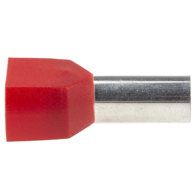 RS PRO Insulated Crimp Bootlace Ferrule, 14mm Pin Length, 6.5mm Pin Diameter, 2 x 10mm² Wire Size, Red
