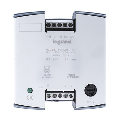 Legrand Linear DIN Rail Panel Mount Power Supply 24V dc Output Voltage, 5A Output Current, 120W