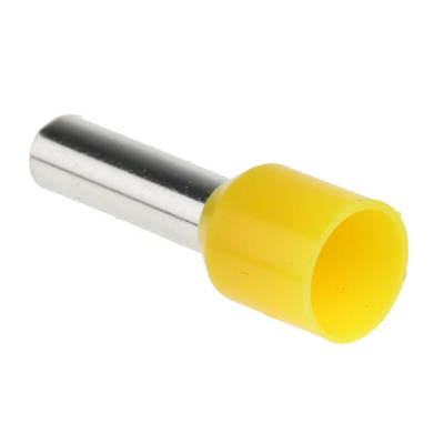 RS PRO Insulated Crimp Bootlace Ferrule, 12mm Pin Length, 3.5mm Pin Diameter, 6mm² Wire Size, Yellow