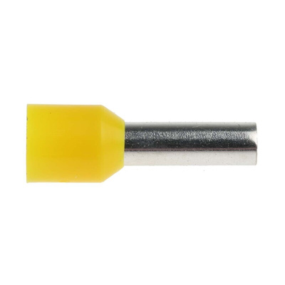 RS PRO Insulated Crimp Bootlace Ferrule, 12mm Pin Length, 3.5mm Pin Diameter, 6mm² Wire Size, Yellow