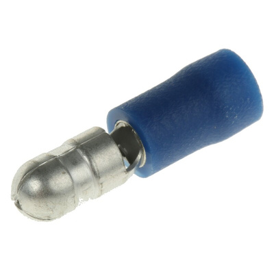 RS PRO Insulated Male Crimp Bullet Connector, 1.5mm² to 2.5mm², 16AWG to 14AWG, 5mm Bullet diameter, Blue