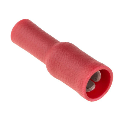 RS PRO Insulated Female Crimp Bullet Connector, 0.5mm² to 1.5mm², 22AWG to 16AWG, 4mm Bullet diameter, Red