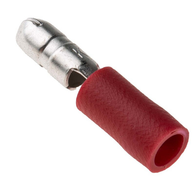 RS PRO Insulated Male Crimp Bullet Connector, 0.5mm² to 1.5mm², 22AWG to 16AWG, 4mm Bullet diameter, Red