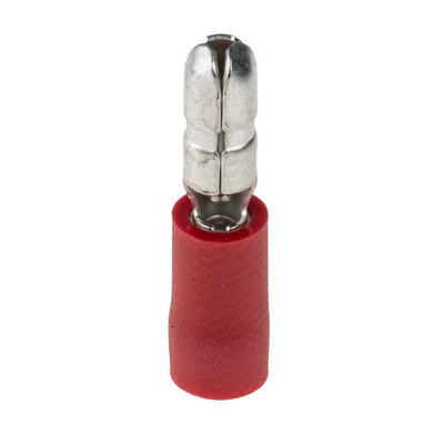 RS PRO Insulated Male Crimp Bullet Connector, 0.5mm² to 1.5mm², 22AWG to 16AWG, 4mm Bullet diameter, Red