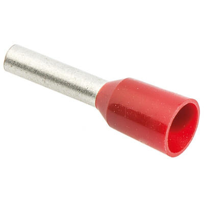 JST, GTR Insulated Crimp Bootlace Ferrule, 8mm Pin Length, 1.7mm Pin Diameter, 1.5mm² Wire Size, Red