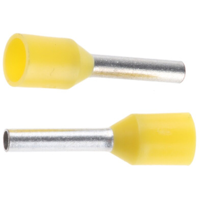 JST, GTR Insulated Crimp Bootlace Ferrule, 8mm Pin Length, 1.4mm Pin Diameter, 1mm² Wire Size, Yellow