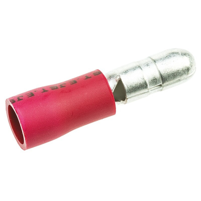 JST, FVDAGM Insulated Male Crimp Bullet Connector, 0.25mm² to 1.65mm², 22AWG to 16AWG, 4mm Bullet diameter, Red