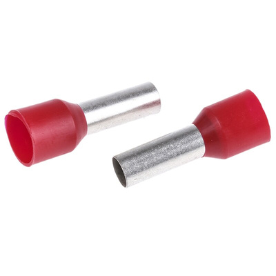 TE Connectivity Insulated Crimp Bootlace Ferrule, 12mm Pin Length, 4.5mm Pin Diameter, 10mm² Wire Size, Red