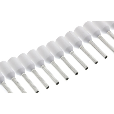 TE Connectivity Insulated Crimp Bootlace Ferrule, 8mm Pin Length, 1.1mm Pin Diameter, 0.5mm² Wire Size, White