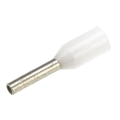 TE Connectivity Insulated Crimp Bootlace Ferrule, 6mm Pin Length, 1mm Pin Diameter, 0.5mm² Wire Size, White