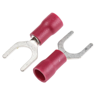 RS PRO Insulated Crimp Spade Connector, 0.5mm² to 1.5mm², 22AWG to 16AWG, M6 Stud Size Vinyl, Red