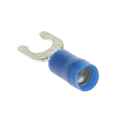 RS PRO Insulated Crimp Spade Connector, 1.5mm² to 2.5mm², 16AWG to 14AWG, 5.3mm Stud Size Vinyl, Blue