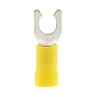 RS PRO Insulated Crimp Spade Connector, 4mm² to 6mm², 12AWG to 10AWG, 5.3mm Stud Size Vinyl, Yellow