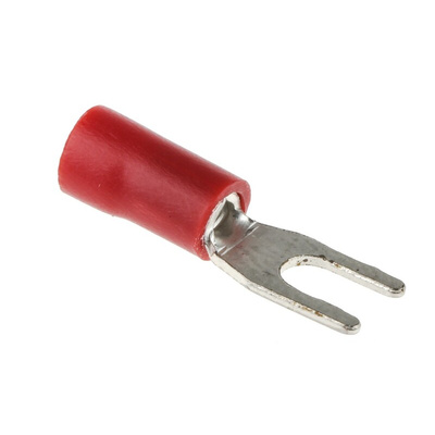 RS PRO Insulated Crimp Spade Connector, 0.5mm² to 1.5mm², 22AWG to 16AWG, M3 Stud Size Vinyl, Red