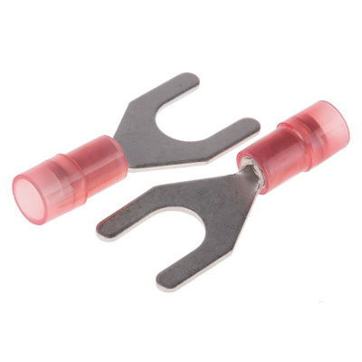 RS PRO Insulated Crimp Spade Connector, 0.5mm² to 1.5mm², 22AWG to 16AWG, M6 (1/4) Stud Size Nylon, Red
