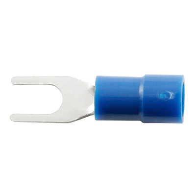 RS PRO Insulated Crimp Spade Connector, 1.5mm² to 2.5mm², 16AWG to 14AWG, 3.2mm Stud Size Vinyl, Blue