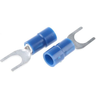 RS PRO Insulated Crimp Spade Connector, 1.5mm² to 2.5mm², 16AWG to 14AWG, 5.3mm Stud Size Vinyl, Blue
