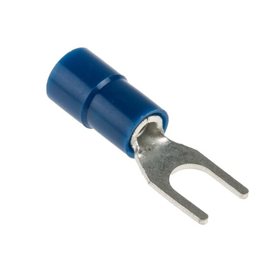 RS PRO Insulated Crimp Spade Connector, 1.5mm² to 2.5mm², 16AWG to 14AWG, 4.3mm Stud Size Vinyl, Blue