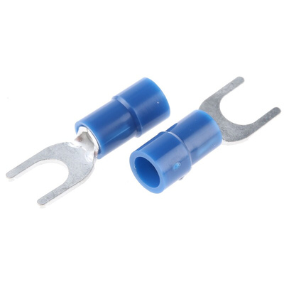 RS PRO Insulated Crimp Spade Connector, 1.5mm² to 2.5mm², 16AWG to 14AWG, 5.3mm Stud Size Vinyl, Blue
