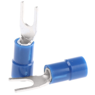 RS PRO Insulated Crimp Spade Connector, 1.5mm² to 2.5mm², 16AWG to 14AWG, 3.7mm Stud Size Vinyl, Blue