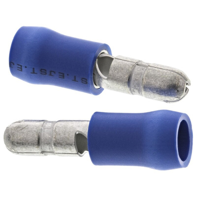 JST, FVDGM Insulated Male Crimp Bullet Connector, 1mm² to 2.6mm², 16AWG to 14AWG, 4mm Bullet diameter, Blue