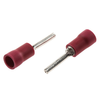 JST, FVPC Insulated Crimp Pin Connector, 0.25mm² to 1.65mm², 22AWG to 16AWG, 1.9mm Pin Diameter, 12mm Pin Length, Red