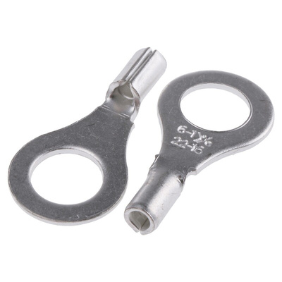 RS PRO Uninsulated Crimp Ring Terminal, M6 Stud Size, 0.5mm² to 1.5mm² Wire Size