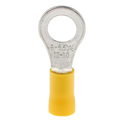 RS PRO Insulated Ring Terminal, M8 Stud Size, 2.5mm² to 6mm² Wire Size, Yellow