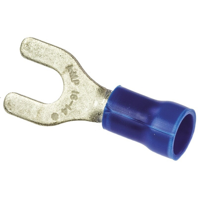 TE Connectivity, PLASTI-GRIP Insulated Crimp Spade Connector, 1mm² to 2.6mm², 16AWG to 14AWG, M4 Stud Size Vinyl, Blue