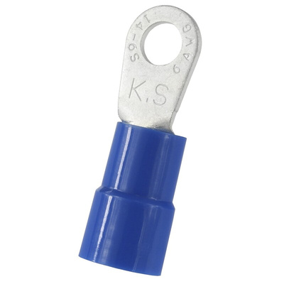 RS PRO Insulated Ring Terminal, 6.4mm Stud Size to 14mm² Wire Size, Blue