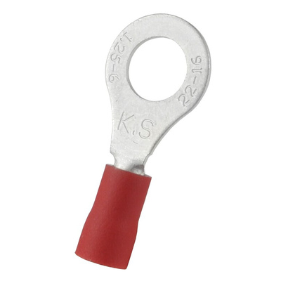 RS PRO Insulated Ring Terminal, 6.4mm Stud Size, 0.5mm² to 1.5mm² Wire Size, Red