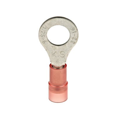 RS PRO Insulated Ring Terminal, M6 (1/4) Stud Size, 0.5mm² to 1.5mm² Wire Size, Red