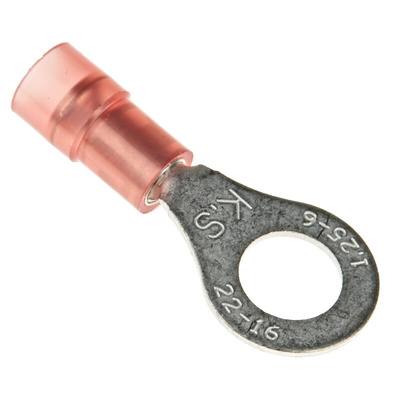 RS PRO Insulated Ring Terminal, M6 (1/4) Stud Size, 0.5mm² to 1.5mm² Wire Size, Red