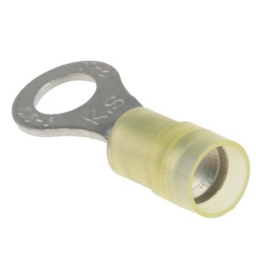 RS PRO Insulated Ring Terminal, M6 (1/4) Stud Size, 4mm² to 6mm² Wire Size, Yellow