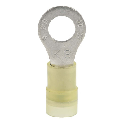 RS PRO Insulated Ring Terminal, M6 (1/4) Stud Size, 4mm² to 6mm² Wire Size, Yellow