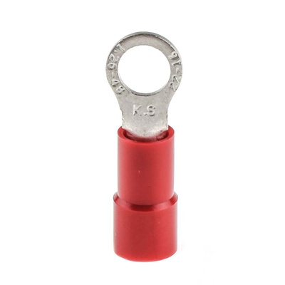 RS PRO Insulated Ring Terminal, M4 Stud Size, 0.5mm² to 1.5mm² Wire Size, Red