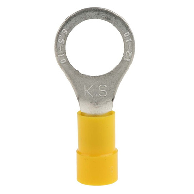 RS PRO Insulated Ring Terminal, M10 Stud Size, 4mm² to 6mm² Wire Size, Yellow