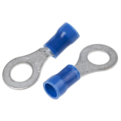 TE Connectivity, PLASTI-GRIP Insulated Crimp Ring Terminal, M6 Stud Size, 1mm² to 2.6mm² Wire Size, Blue