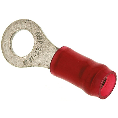 TE Connectivity, PIDG Insulated Ring Terminal, M4 Stud Size, 0.26mm² to 1.65mm² Wire Size, Red