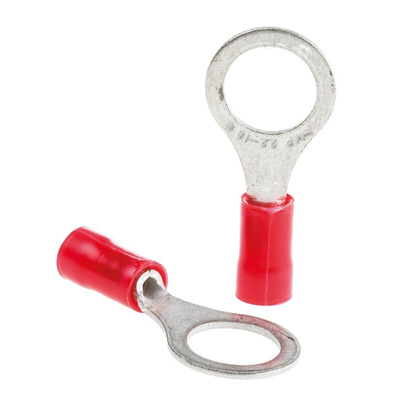 TE Connectivity, PLASTI-GRIP Insulated Ring Terminal, M8 Stud Size, 0.26mm² to 1.65mm² Wire Size, Red