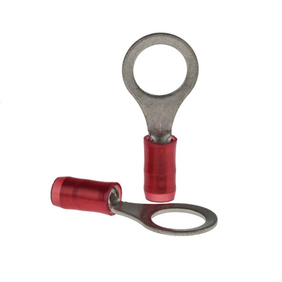 TE Connectivity, PIDG Insulated Ring Terminal, M8 Stud Size, 0.26mm² to 1.65mm² Wire Size, Red