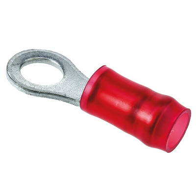 TE Connectivity, PIDG Insulated Ring Terminal, M4 Stud Size, 0.26mm² to 1.65mm² Wire Size, Red