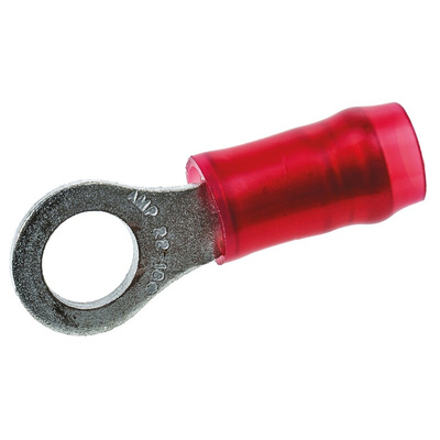 TE Connectivity, PIDG Insulated Ring Terminal, M4 Stud Size, 0.26mm² to 1.65mm² Wire Size, Red