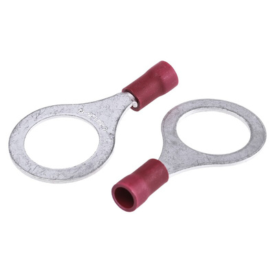 JST, FV Insulated Ring Terminal, M12 Stud Size, 0.25mm² to 1.65mm² Wire Size, Red
