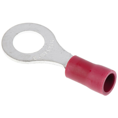 JST, FV Insulated Ring Terminal, M6 (1/4) Stud Size, 0.25mm² to 1.65mm² Wire Size, Red