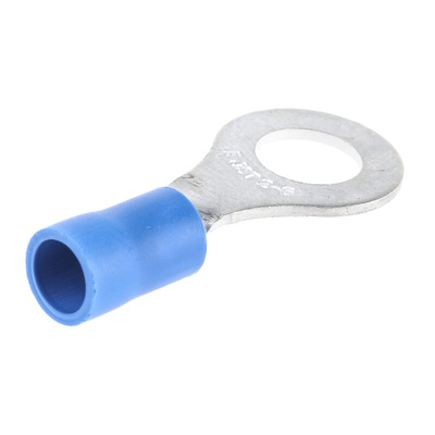 JST, FV Insulated Ring Terminal, 6mm Stud Size, 1mm² to 2.6mm² Wire Size, Blue