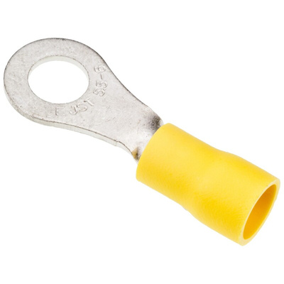 JST, FV Insulated Ring Terminal, M6 (1/4) Stud Size, 2.6mm² to 6.6mm² Wire Size, Yellow